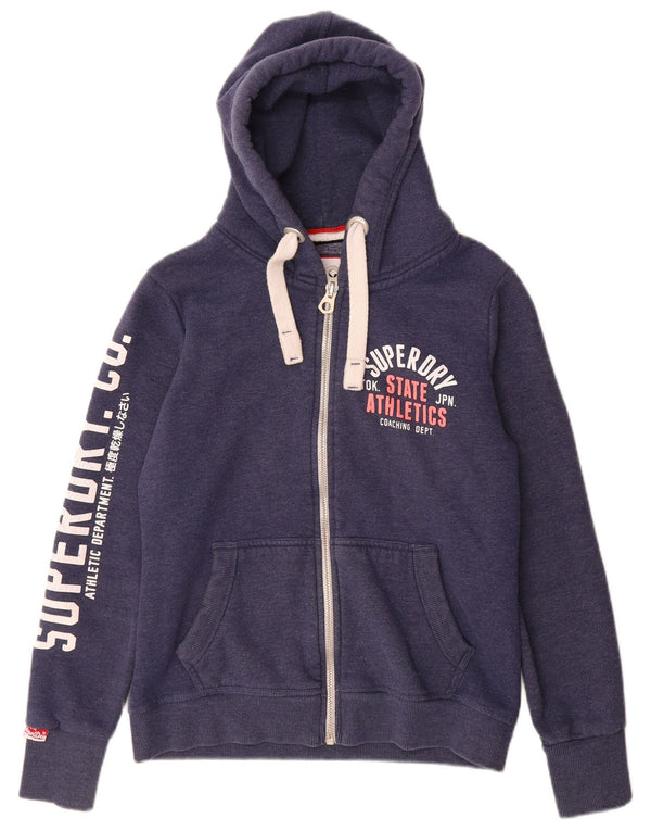 Женский свитер с капюшоном на молнии с графическим рисунком Superdry UK 16, большой темно-синий, хлопок