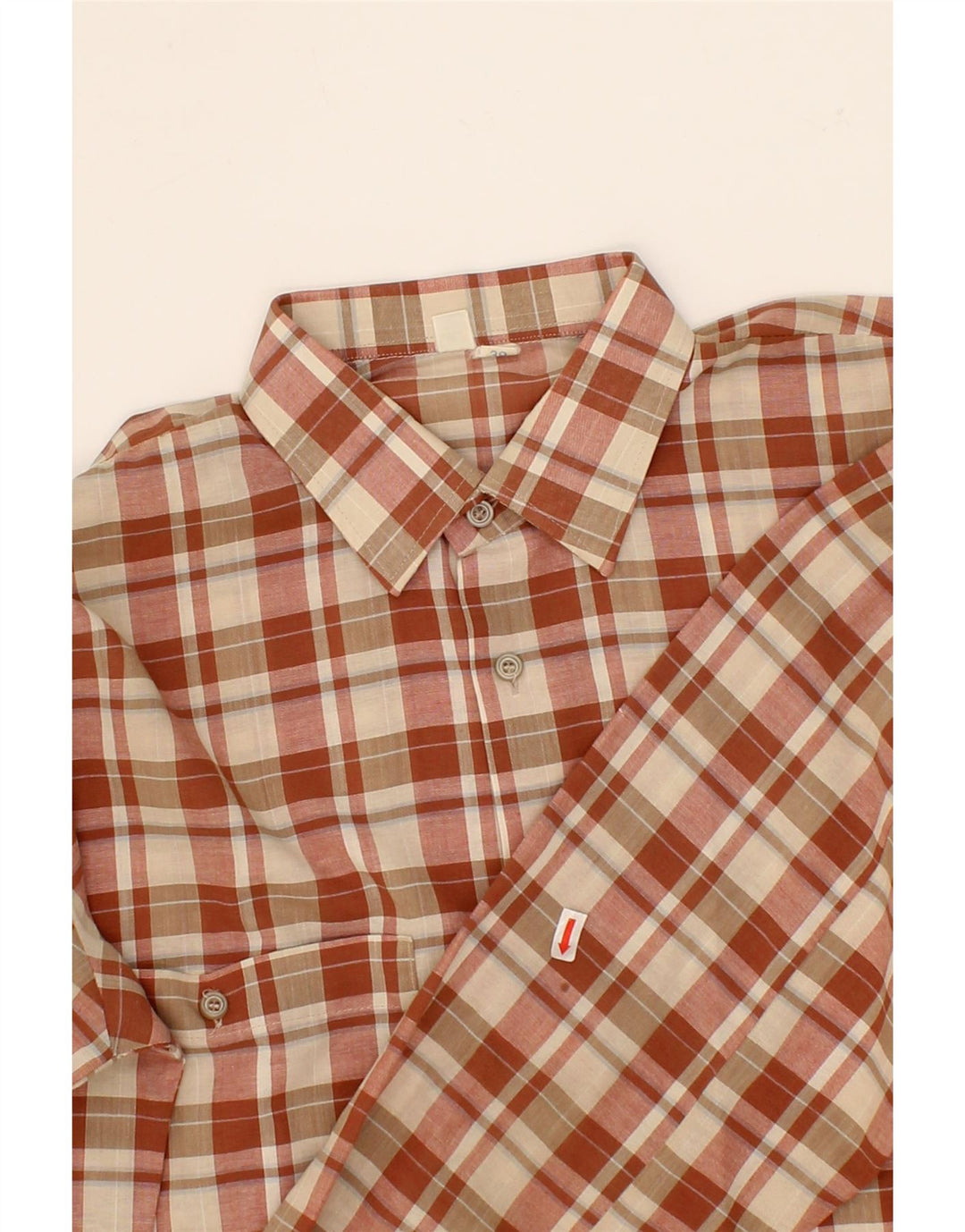 VINTAGE Mens Shirt Size 39 Medium Beige Check Vintage Vintage and Second-Hand Vintage from Messina Hembry 