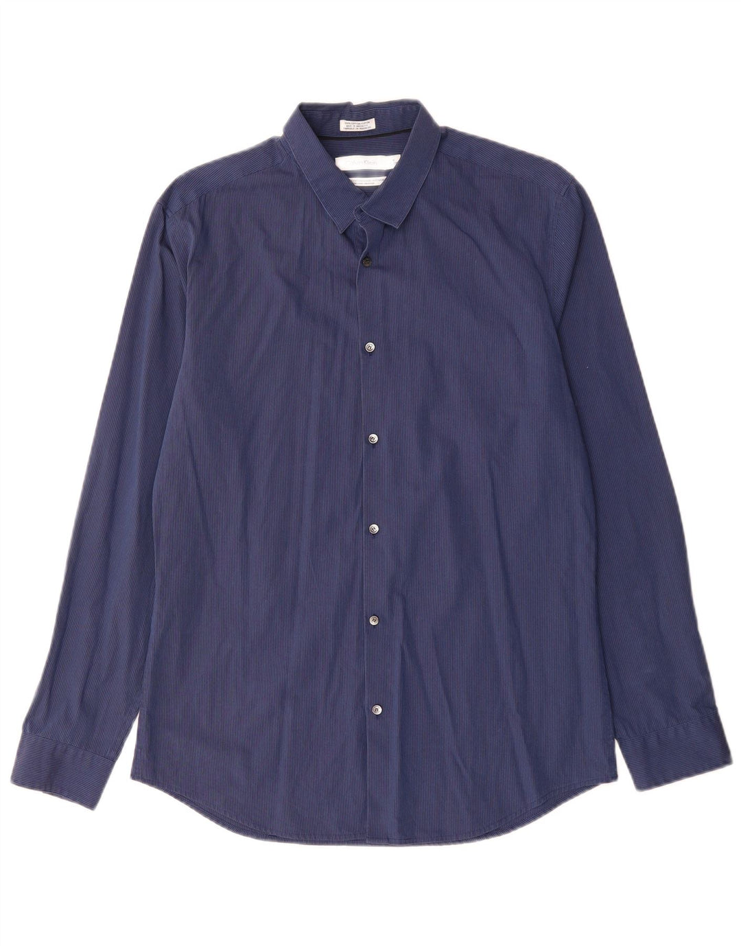 Мужская рубашка CALVIN KLEIN, размер 15 15 1/2, средний темно-синий в тонкую полоску, хлопок