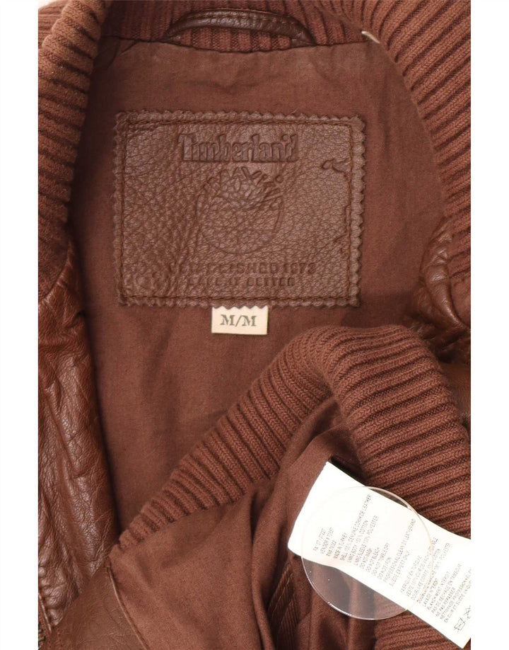 Мужская кожаная куртка-бомбер Timberland UK 38 Средний Коричневый