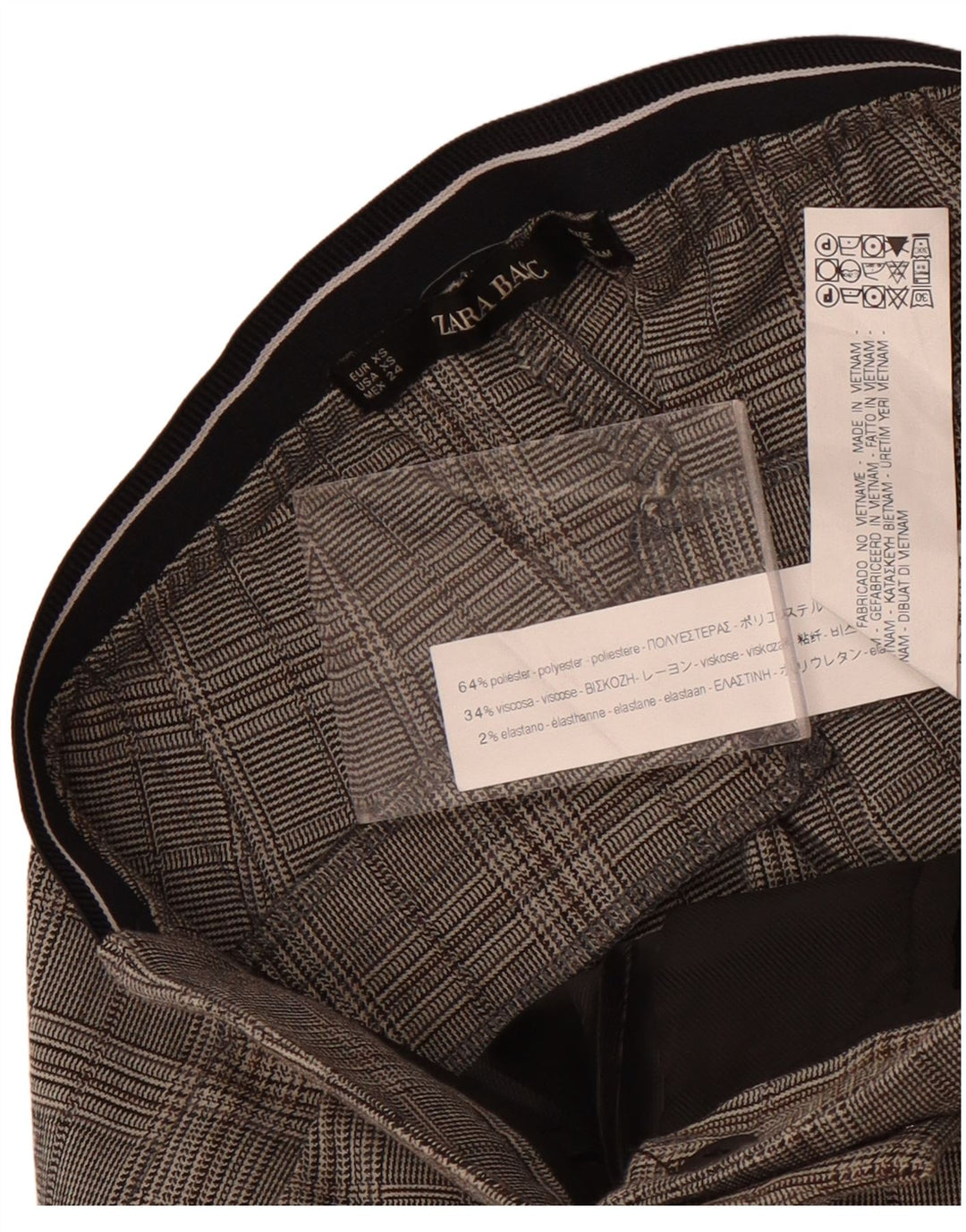 Женские узкие костюмные брюки Zara XS W24 L27, серые, полиэстер в клетку