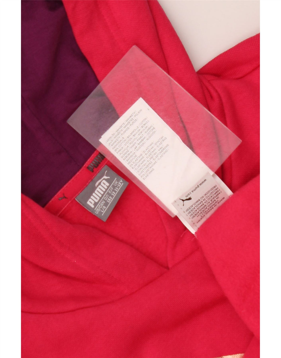 Джемпер с капюшоном PUMA для девочек 11–12 лет, розовый, хлопок с цветными блоками