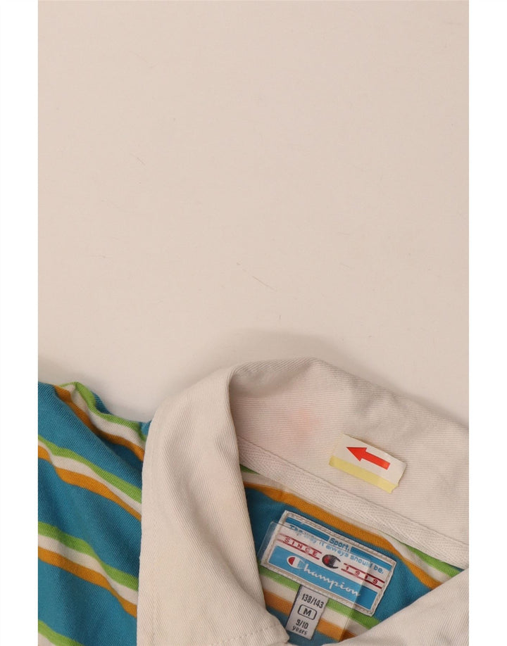 Рубашка-поло с рисунком для мальчиков 9–10 лет CHAMPION, хлопковая ткань в синюю полоску среднего размера