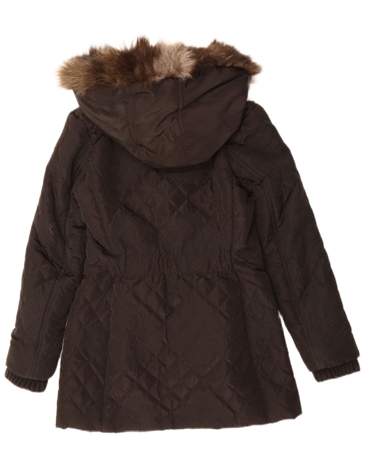 DESIGUAL Женская стеганая куртка с капюшоном EU 38 Средний Черный Пейсли