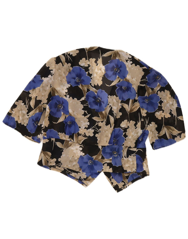 Винтажный женский пиджак с коротким рукавом, Великобритания 14, большой синий цветочный принт