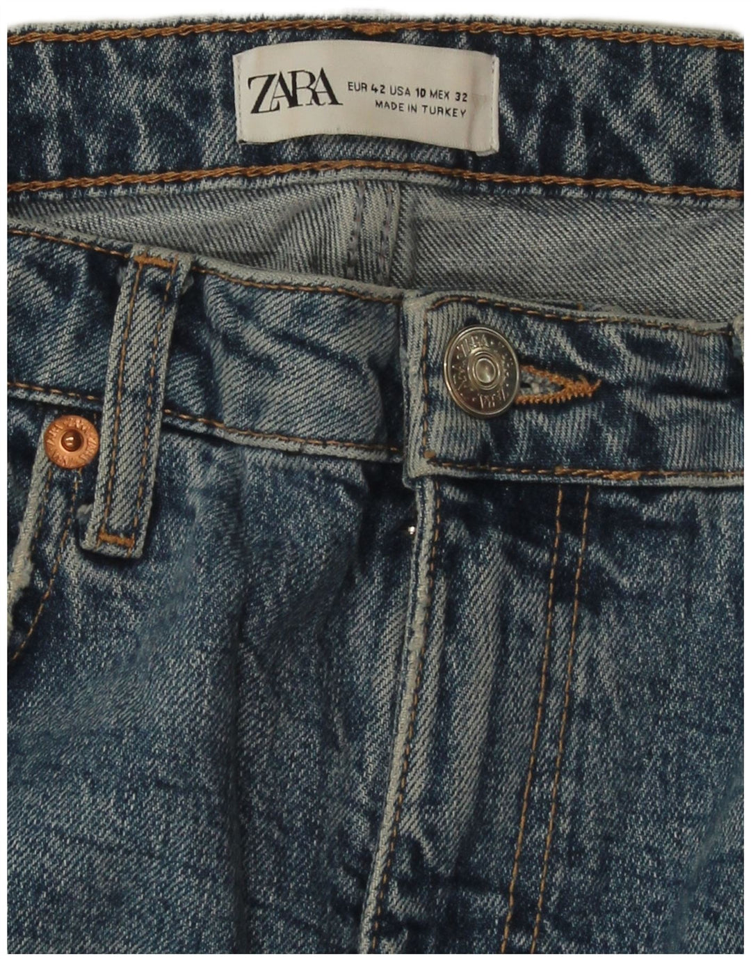 Женские прямые джинсы ZARA с потертостями EU 42, большие W32 L27, синие