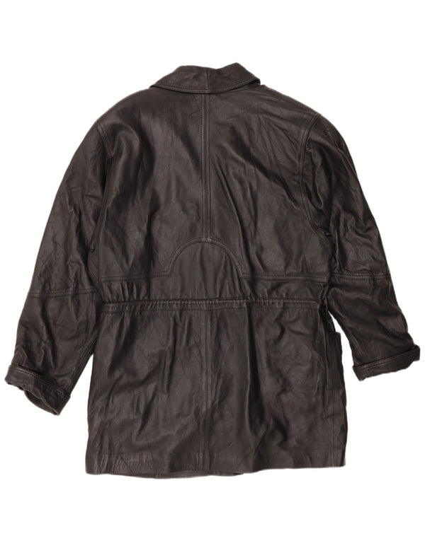 Винтажное женское кожаное пальто EU 44 XL, черное кожаное