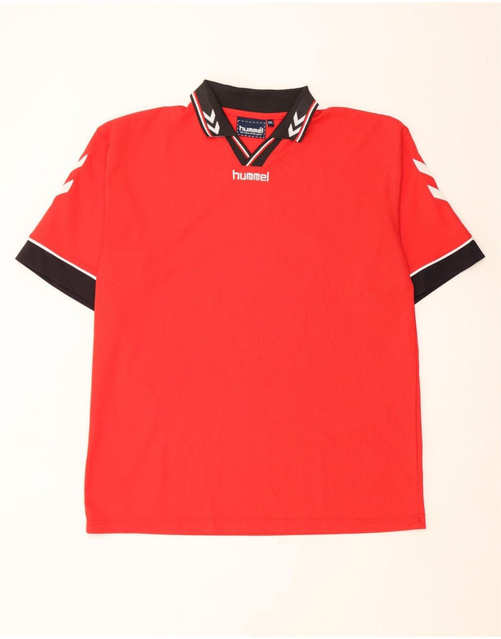 Мужская рубашка-поло с рисунком Hummel 2XL, красный полиэстер с цветными блоками