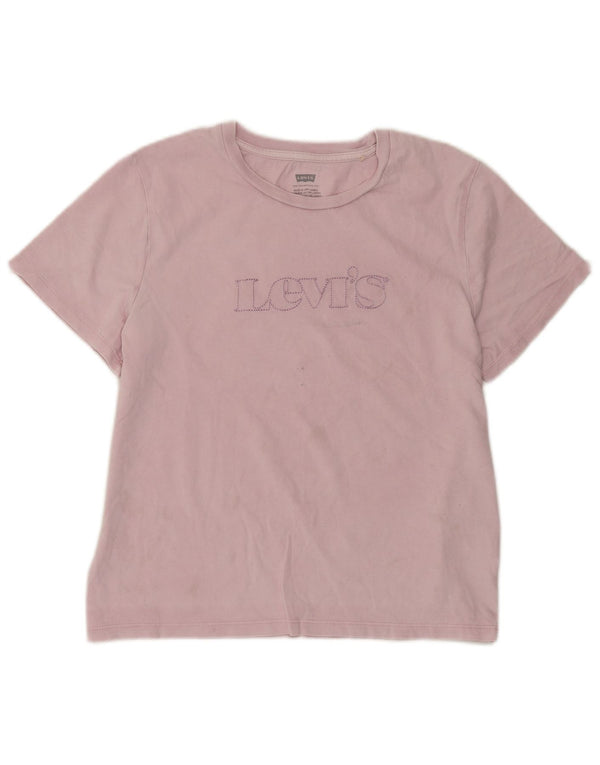 Женская укороченная футболка с рисунком Levi's Top UK 12, хлопок среднего розового цвета