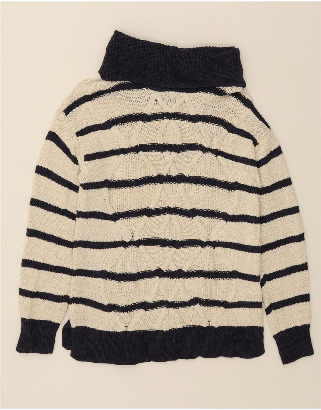 CHAPS Womens Roll Neck Jumper Sweater UK 12 Medium Off White Striped Vintage Chaps and Second-Hand Chaps from Messina Hembry 