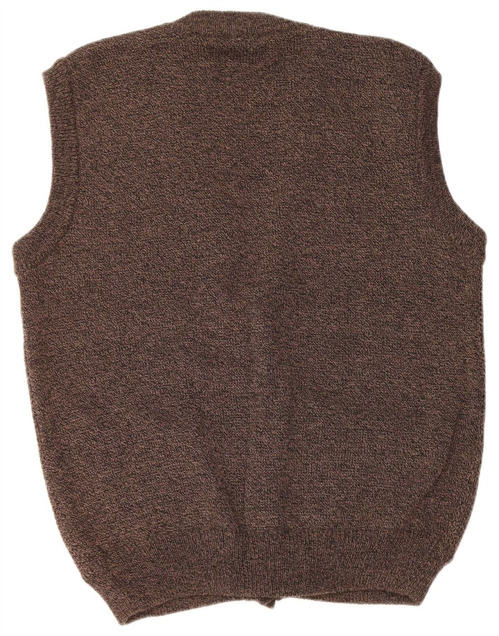 ВИНТАЖНЫЙ мужской свитер-кардиган без рукавов среднего коричневого цвета с жаккардовым узором