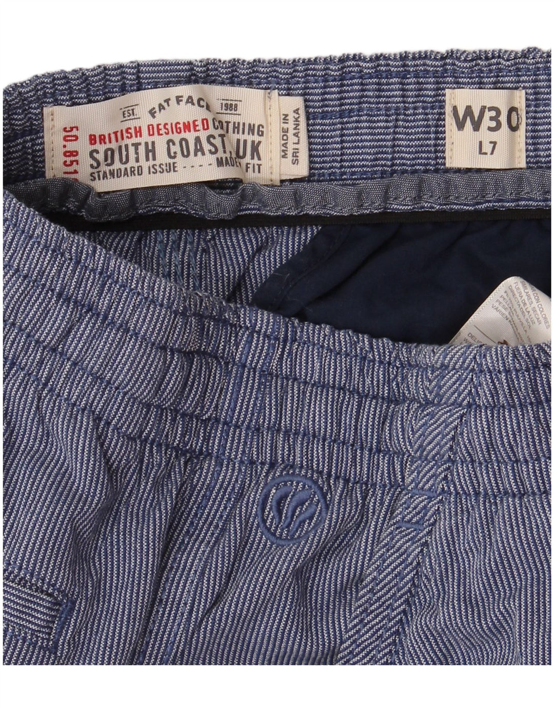 Мужские шорты чинос FAT FACE W30, хлопок среднего синего цвета в тонкую полоску