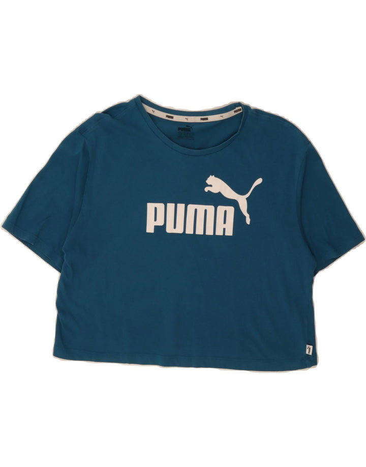 PUMA Womens Oversized Crop Graphic T-Shirt Top UK 10 Small  Blue Vintage Puma and Second-Hand Puma from Messina Hembry 