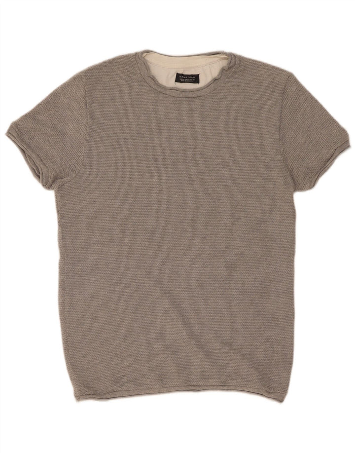 Мужская футболка Zara Top из хлопка среднего серого цвета