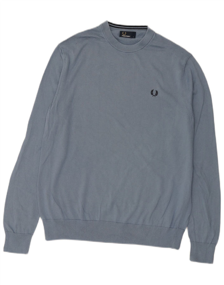 Мужской джемпер с круглым вырезом FRED PERRY, большой синий хлопковый свитер