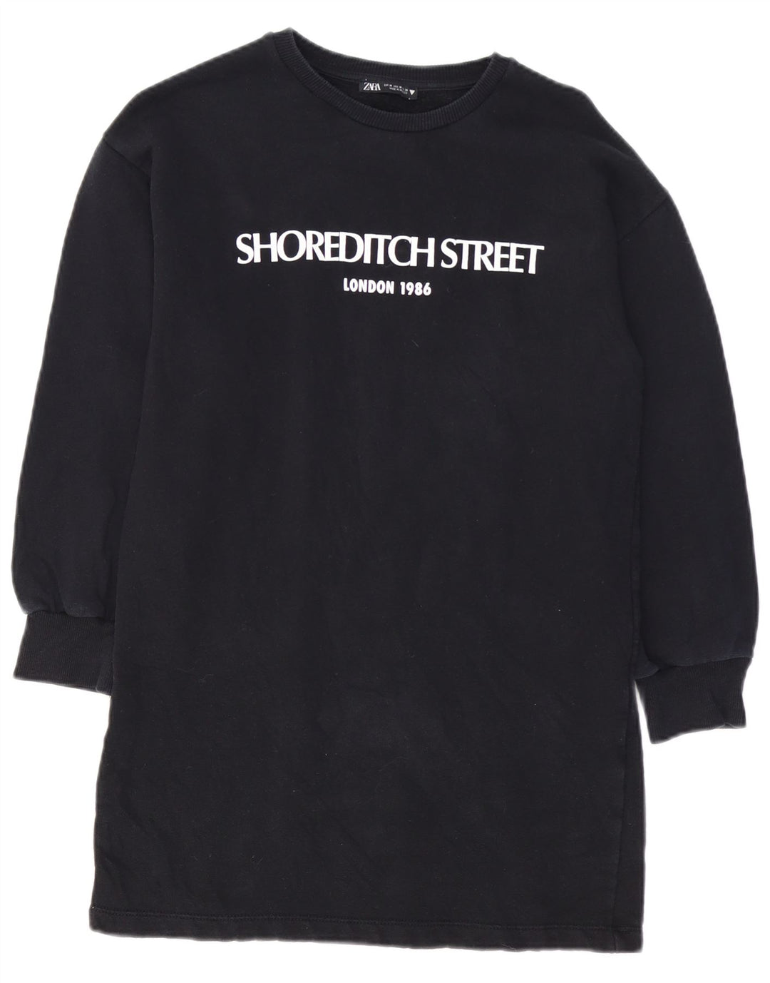 Женское платье-свитшот с графическим рисунком ZARA UK 14, средний черный хлопок, хлопок