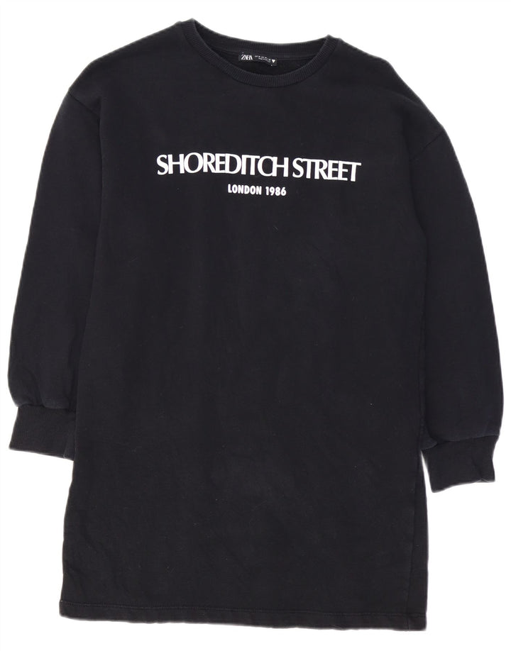 Женское платье-свитшот с графическим рисунком ZARA UK 14, средний черный хлопок, хлопок