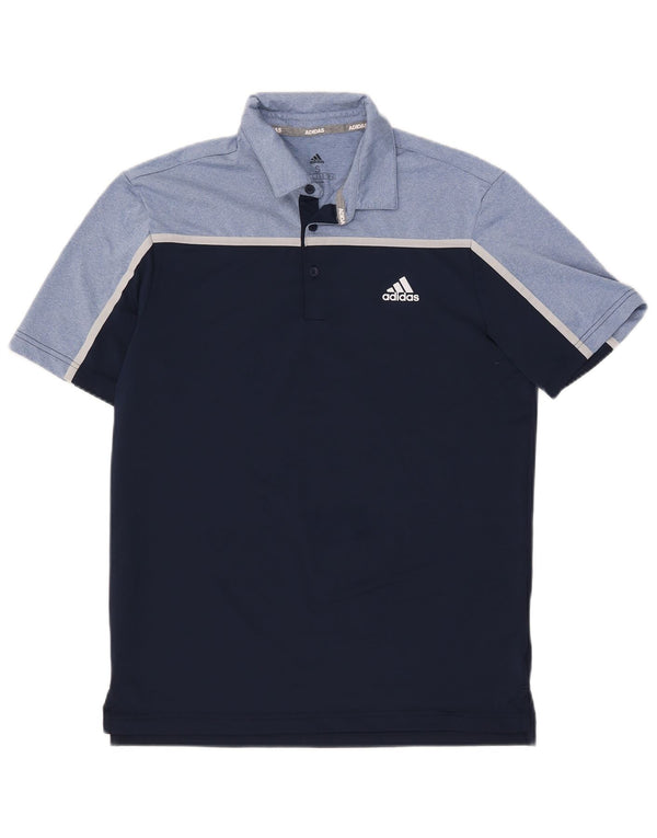 Мужская рубашка-поло Adidas, маленькая, темно-синяя, полиэстер с цветными блоками