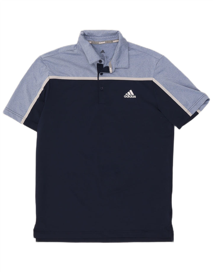 Мужская рубашка-поло Adidas, маленькая, темно-синяя, полиэстер с цветными блоками