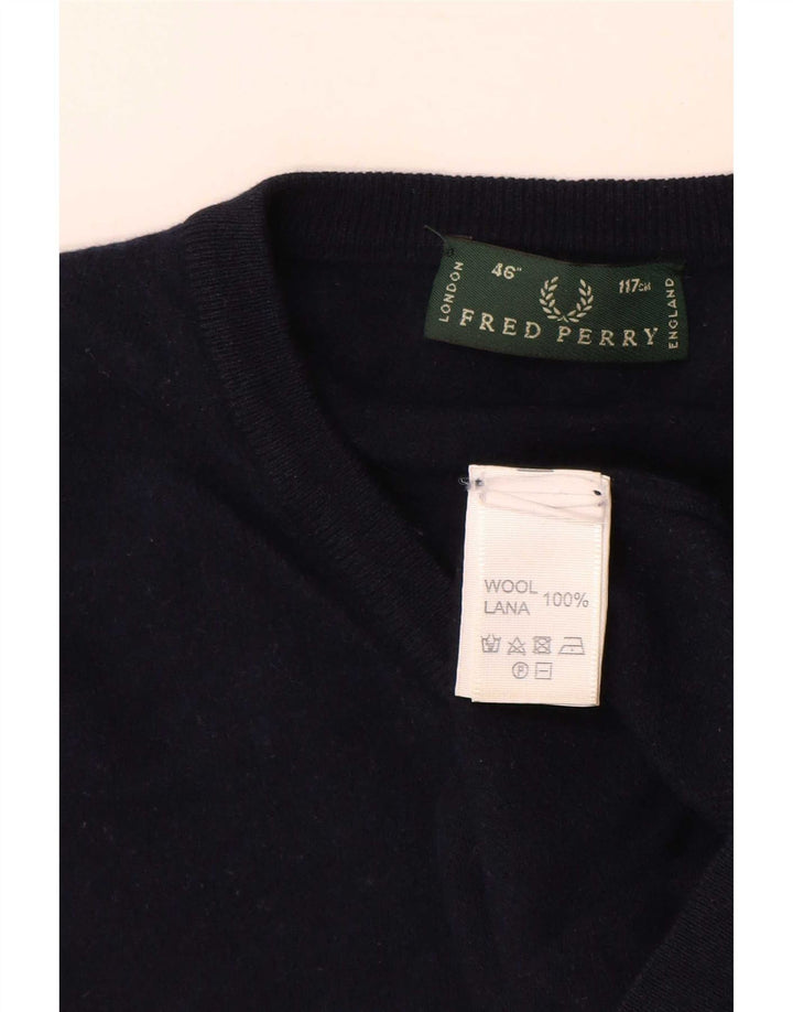 Мужской джемпер с v-образным вырезом Fred Perry, большой темно-синий шерстяной свитер