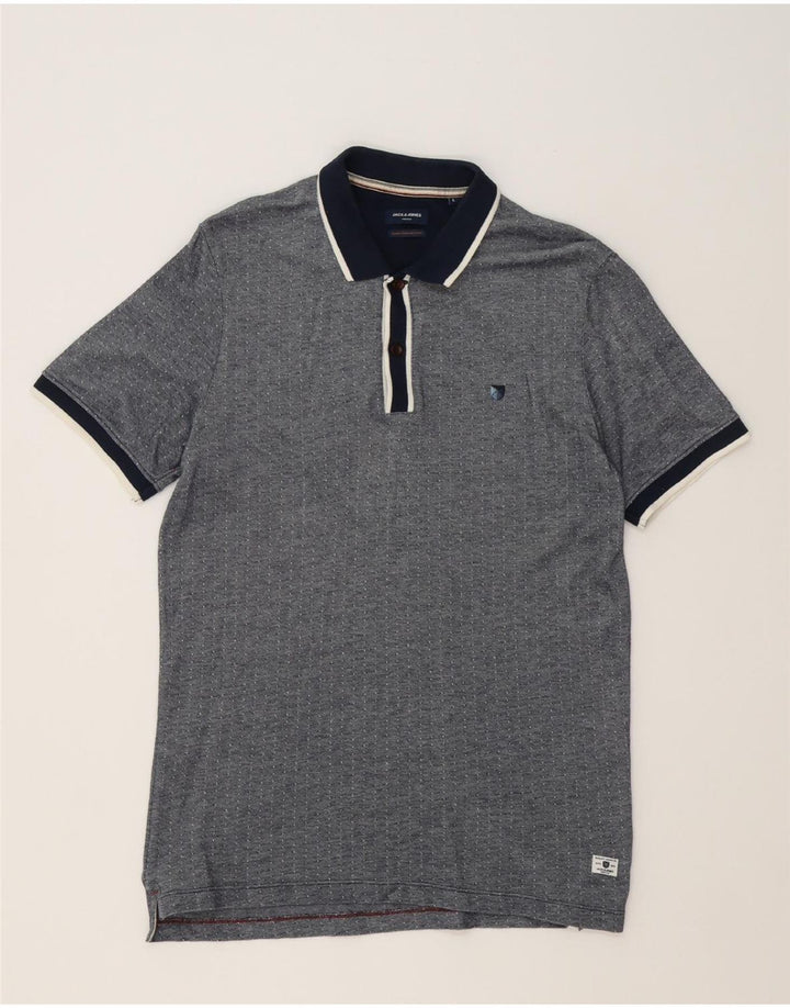 JACK & JONES Mens Polo Shirt Large Navy Blue Spotted Cotton Vintage Jack & Jones and Second-Hand Jack & Jones from Messina Hembry 