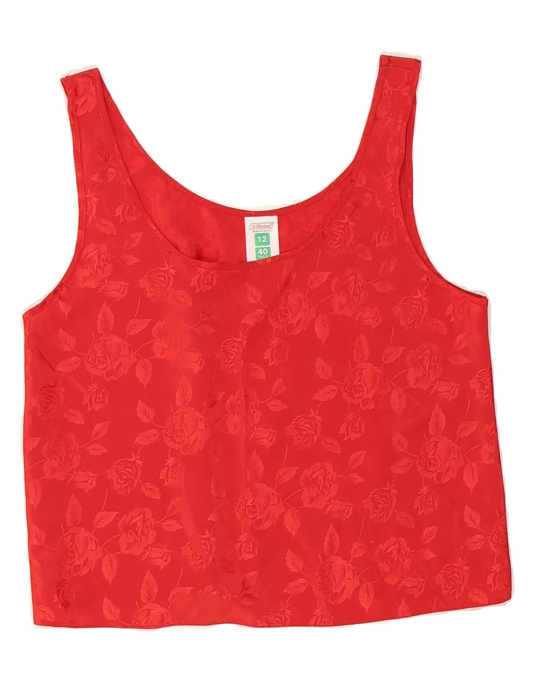 ST MICHAEL Womens Crop Sleeveless Blouse Top UK 12 Medium  Red Floral Vintage St Michael and Second-Hand St Michael from Messina Hembry 
