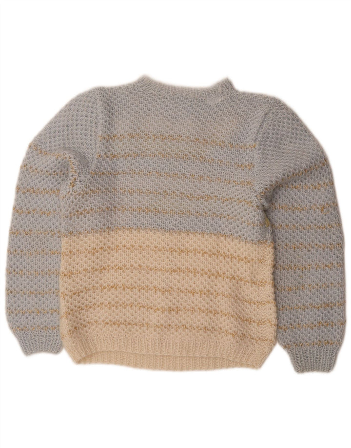 Винтажный женский джемпер с круглым вырезом, Великобритания, 16, большой синий цвет с цветными блоками