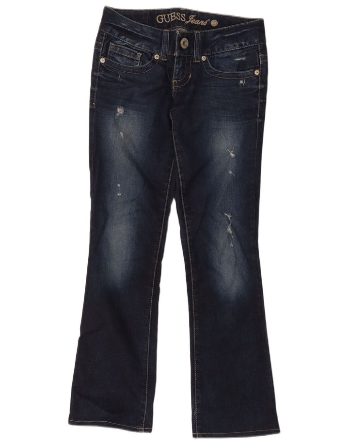 Guess Женские потертые джинсы Bootcut W28 L28 Темно-синие хлопковые