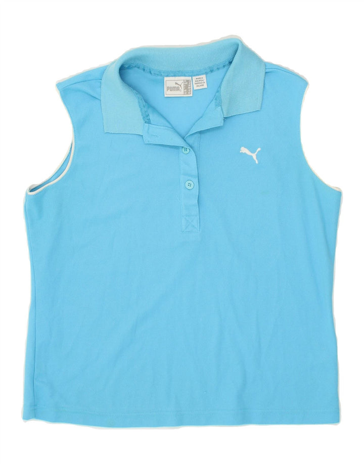 PUMA Womens Sleeveless Polo Shirt UK 12 Medium Blue Vintage Puma and Second-Hand Puma from Messina Hembry 