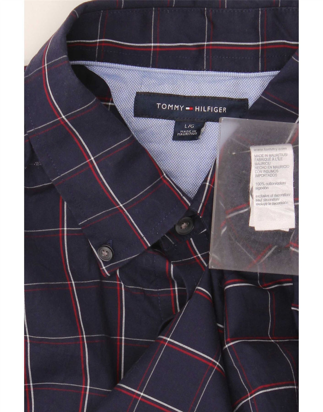 Мужская рубашка Tommy Hilfiger, большая темно-синяя клетка в клетку, хлопок