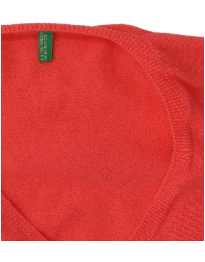 Женский джемпер с v-образным вырезом Benetton UK 12, средний розовый