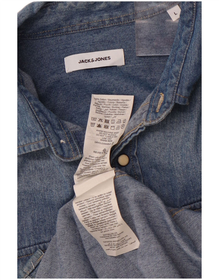 Мужская джинсовая рубашка JACK & JONES, большая синяя хлопковая ткань