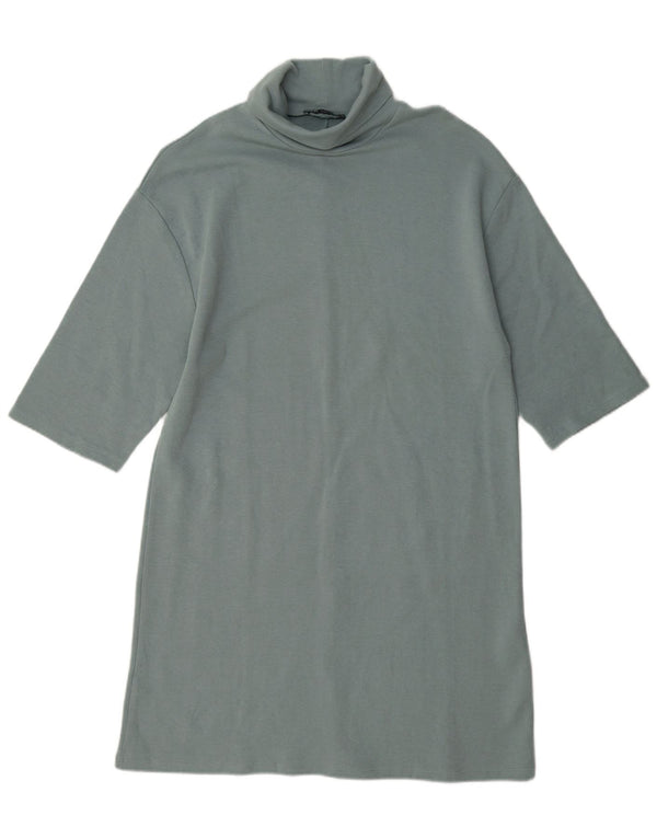 Женское платье прямого кроя с рукавом 1/2 Zara UK 14, хлопковый средний синий цвет