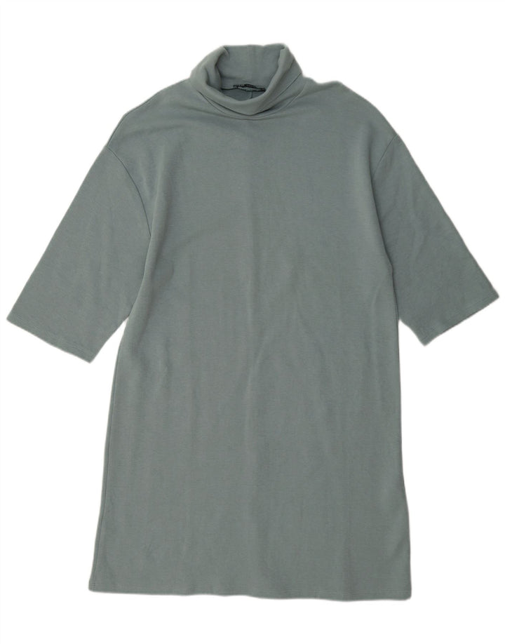 Женское платье прямого кроя с рукавом 1/2 Zara UK 14, хлопковый средний синий цвет