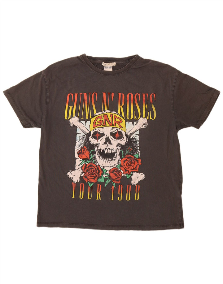 Мужская футболка с рисунком Guns & Roses Pull & Bear, большой серый хлопковый топ