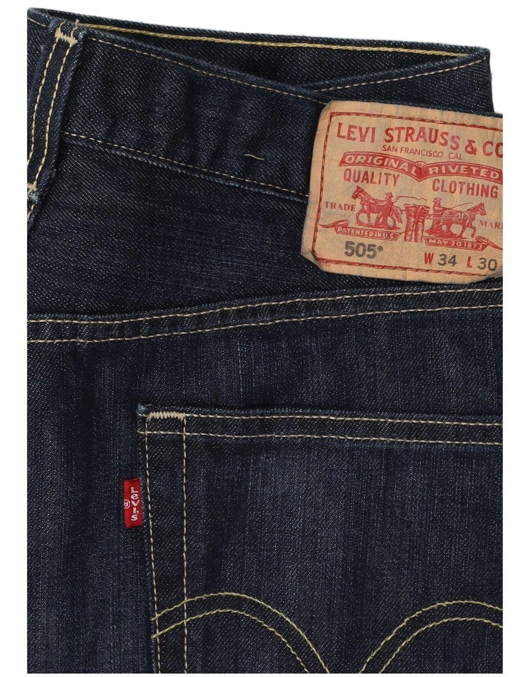 Мужские прямые джинсы Levi's 505 стандартного кроя W34 L30 темно-синие, хлопок