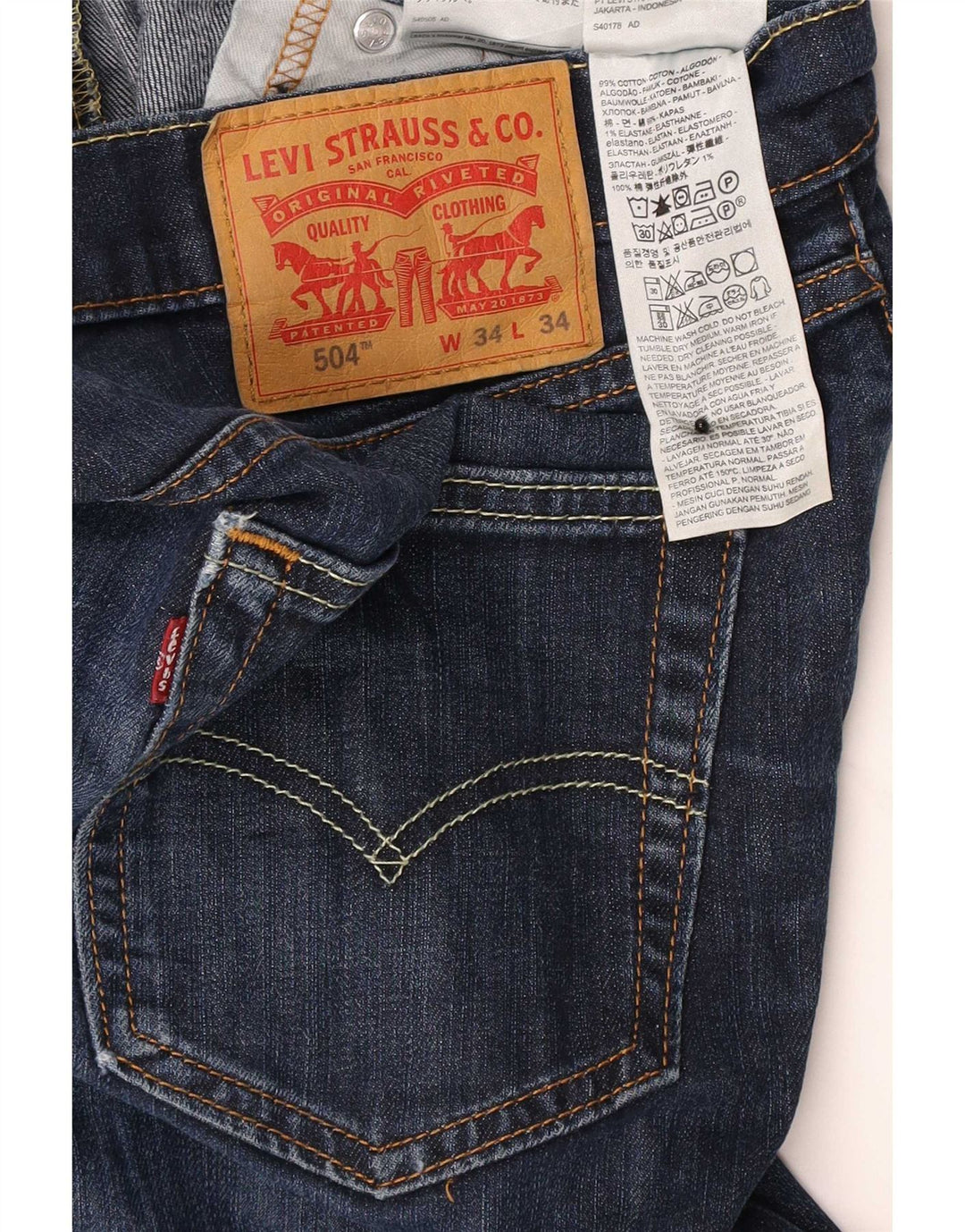 Мужские прямые джинсы Levi's 504 W34 L34 синие, хлопок