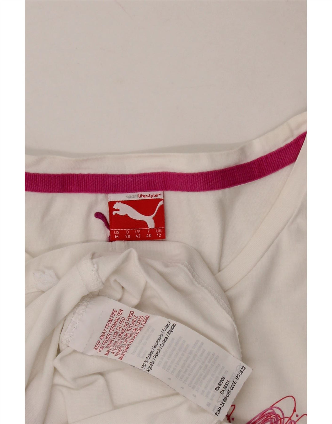 PUMA Womens Graphic T-Shirt Top UK 12 Medium  White Vintage Puma and Second-Hand Puma from Messina Hembry 