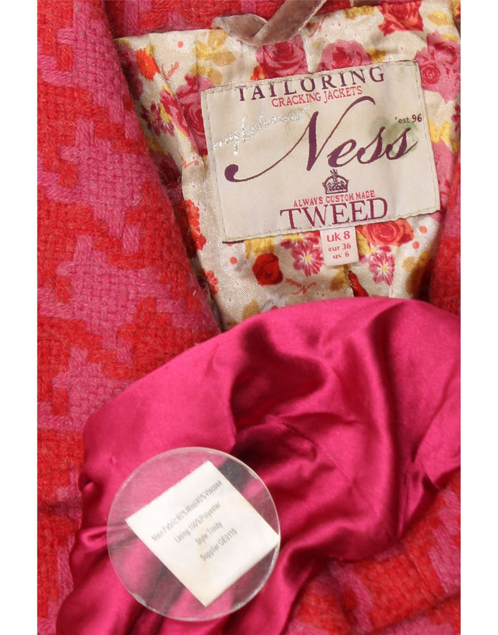 Женский дафлкот Ness UK 8, маленький розовый, шерсть с узором «гусиные лапки»