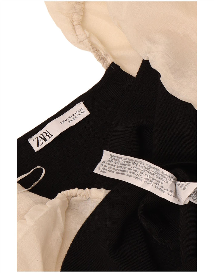 Женский укороченный топ Zara с длинными рукавами UK 12, средний черный, цветных блоков