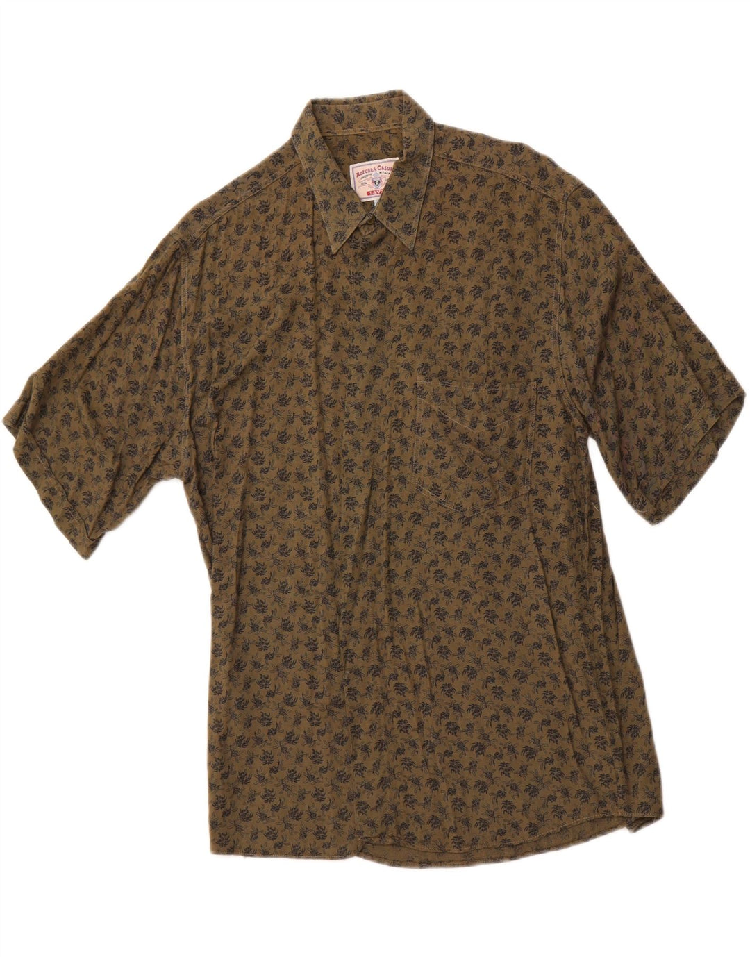 AZZURRA Mens Short Sleeve Shirt Large Khaki Floral