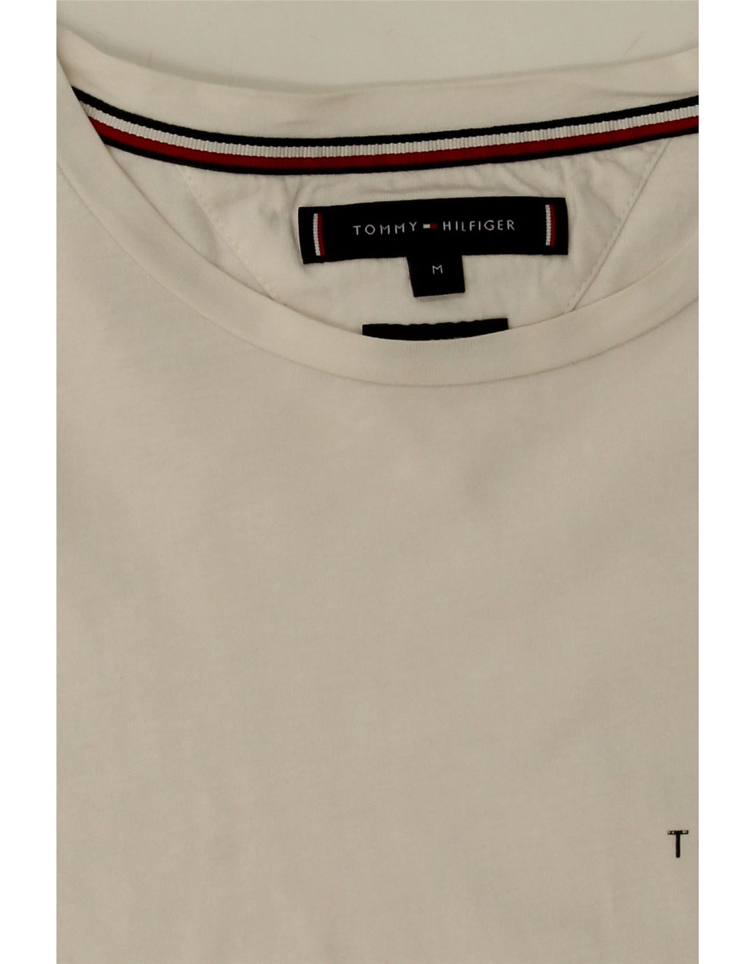 TOMMY HILFIGER Mens Graphic T-Shirt Top Medium White Cotton Vintage Tommy Hilfiger and Second-Hand Tommy Hilfiger from Messina Hembry 