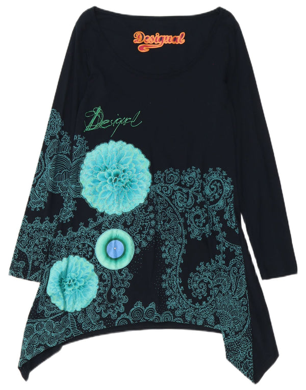 Женское платье-туника с длинным рукавом Desigual UK 16, большой темно-синий с узором пейсли