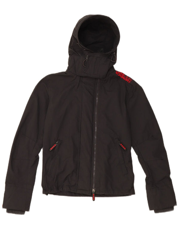 Женская дождевик с капюшоном и графикой Superdry UK 6 XS, черный нейлон