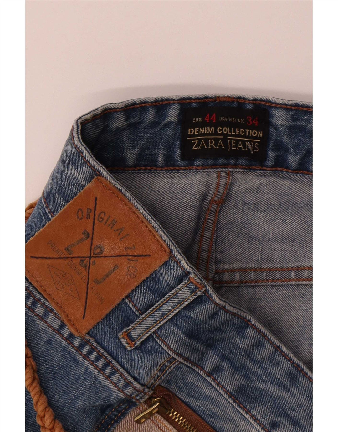 Мужские потертые узкие джинсы Zara EU 44, большие W34 L32, синий полиэстер