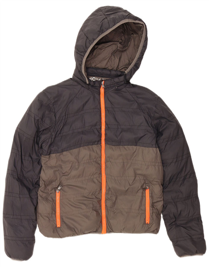 Утепленная куртка с капюшоном MICHAEL KORS для мальчиков 15–16 лет, серая, нейлон с цветными блоками