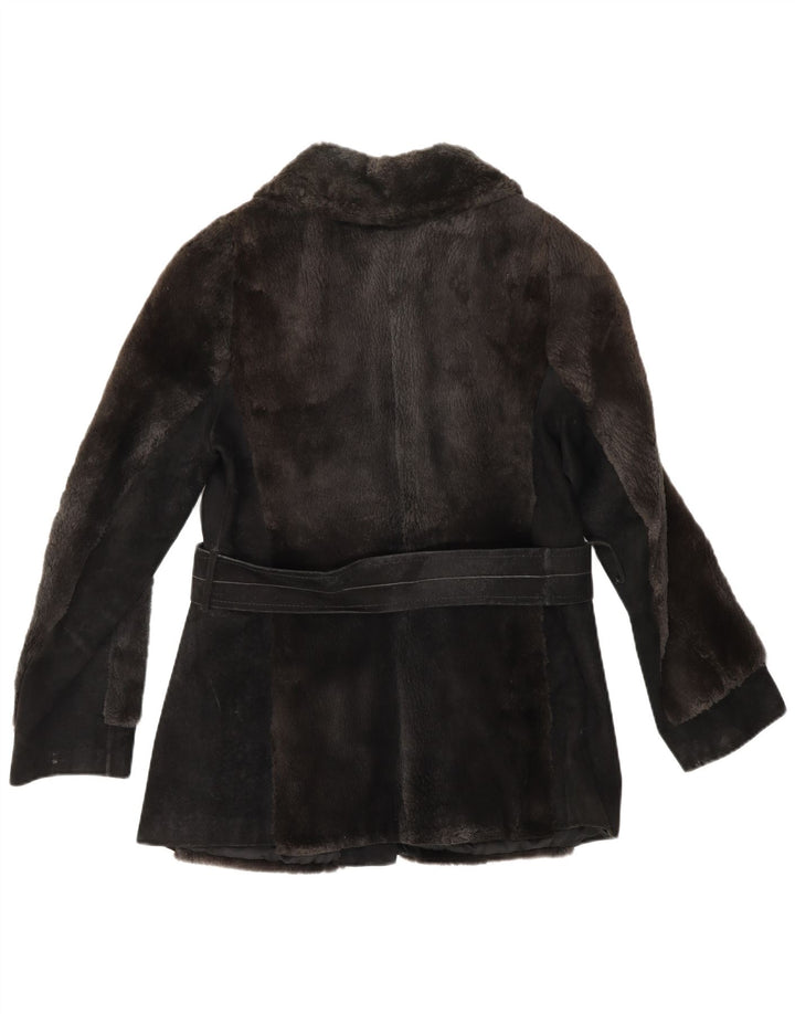 Винтажная женская замшевая куртка из искусственного меха UK 12, средний коричневый цвет