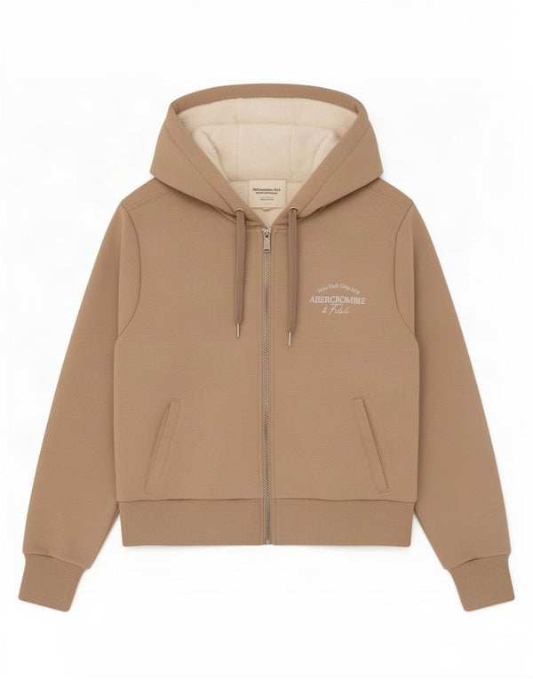 Женский свитер с капюшоном и молнией с графическим рисунком Abercrombie & Fitch UK 6 XS, бежевый
