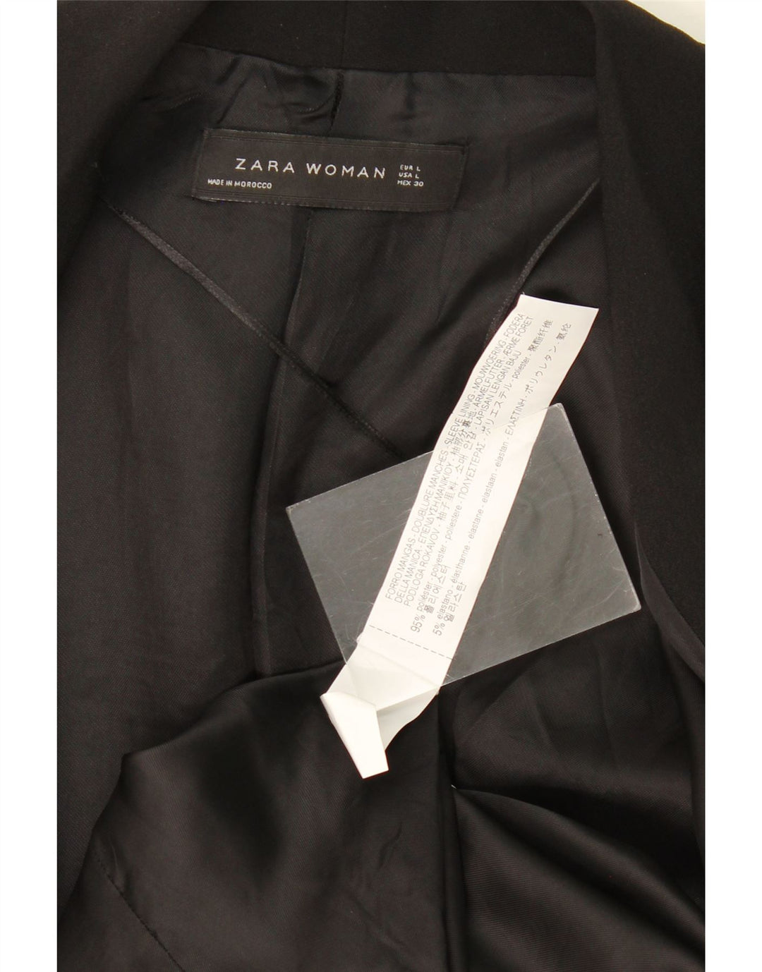 Женский пиджак с открытыми рукавами 3/4 Zara UK 14, большой черный полиэстер