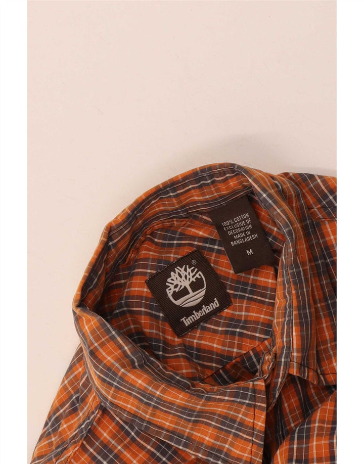 Мужская рубашка Timberland с коротким рукавом, хлопковая оранжевая клетка среднего размера